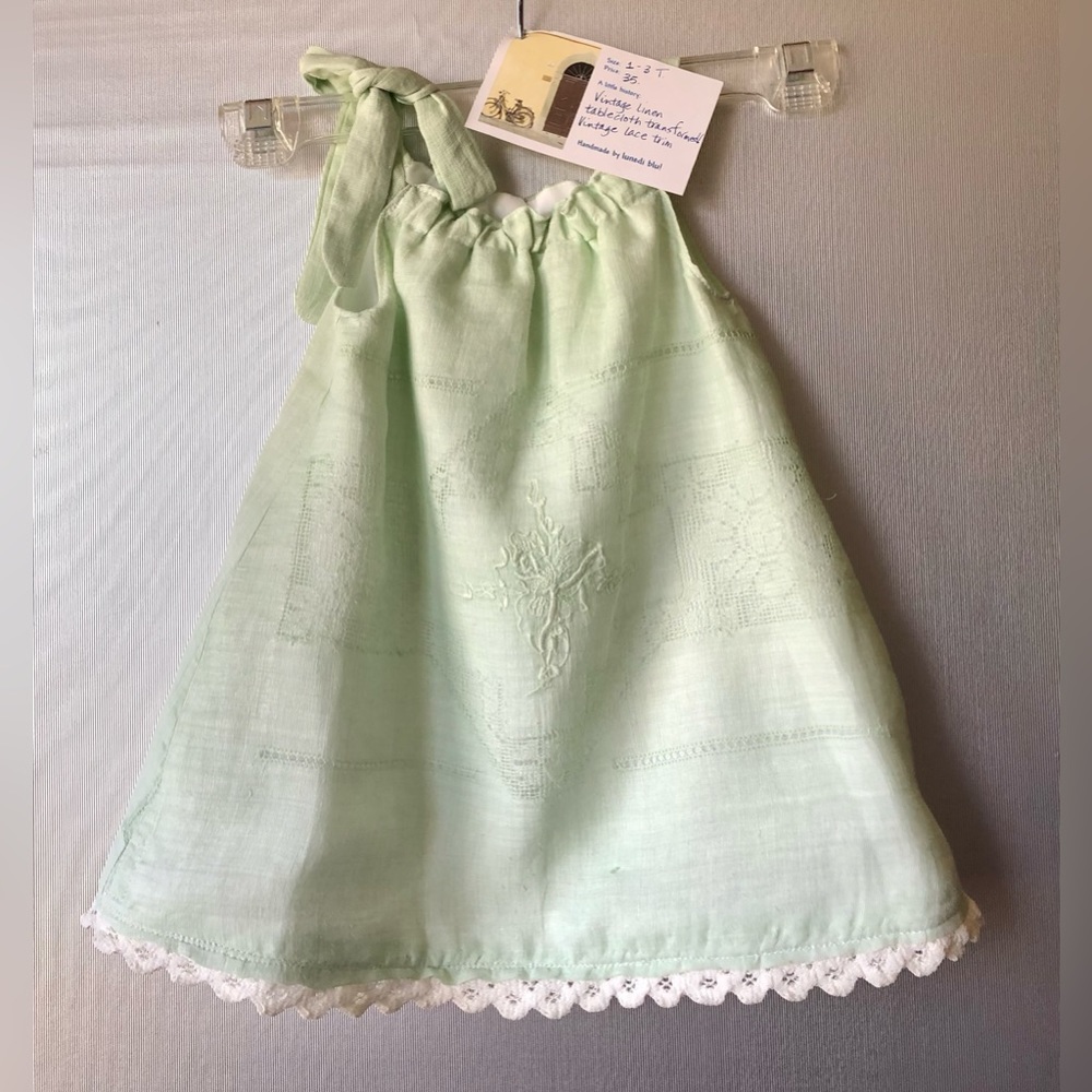 Little Girl Toddler's dress, new made from vintage material, mint green color.